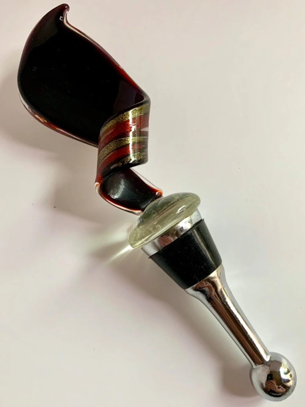 Hand Blown Art Glass Wine Stopper – Stainless Steel – 5.5” – NWOT